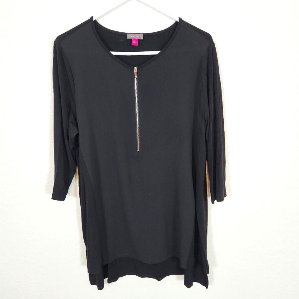 Vince Camuto | 1/4 Zip Long Sleeve Tunic Top Black Large